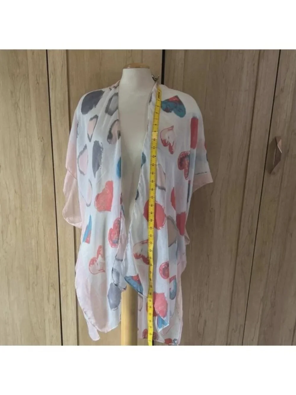 Grace Wins PS‎ Heart Polka Dot Sheer Kimono Wrap White Red Blue One Size
